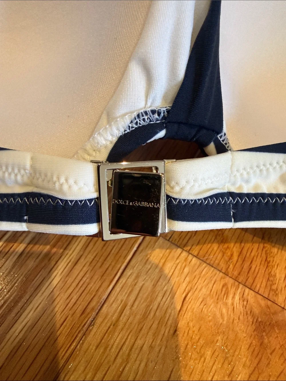 Dolce & Gabbana Striped White & Navy Halter Bikini Set - Women Swim